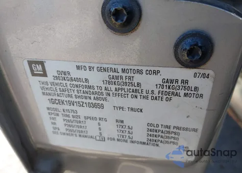 2005 Chevrolet Silverado 1500 Ls z USA, uszkodzony, nr VIN 1GCEK19V15Z103659